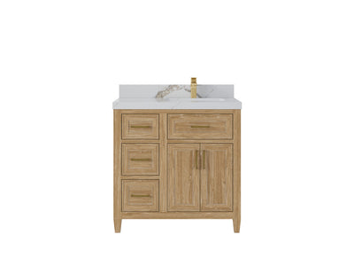 Santa Monica Teak Wood 36 in. W x 22 in. D Right Offset Sink Bathroom Vanity