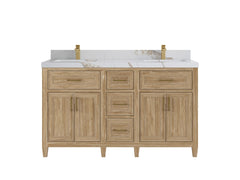 Santa Monica Teak Wood 60 in. W x 22 in. D Double Sink Bathroom Vanity - photo 14