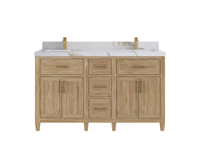 Santa Monica Teak Wood 60 in. W x 22 in. D Double Sink Bathroom Vanity