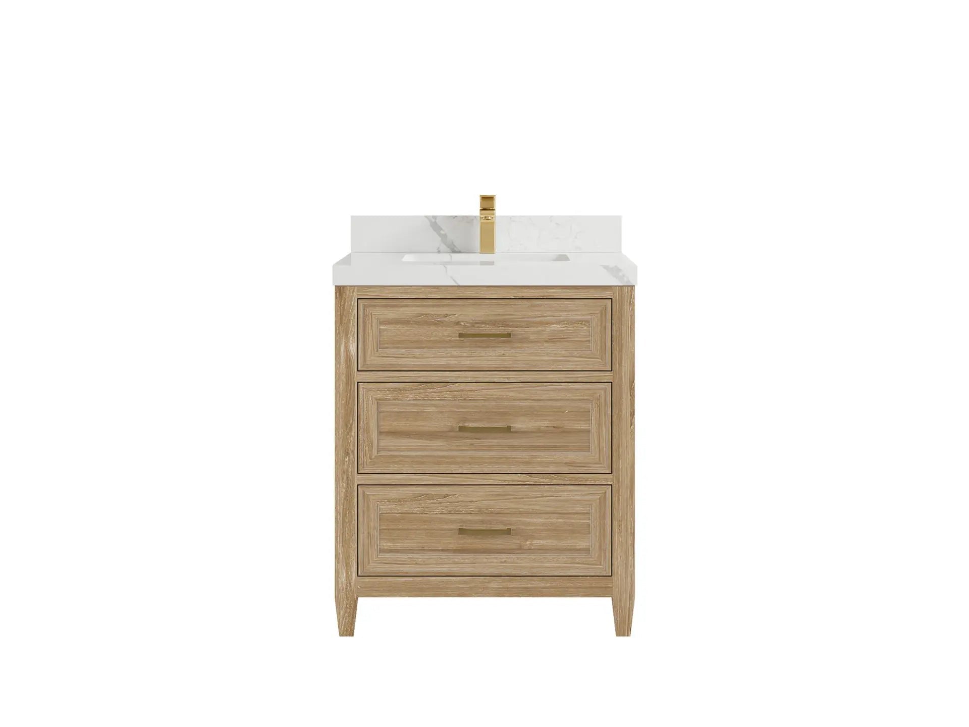 Santa Monica Teak 30 in. W x 22 in. D Single Sink Bathroom Vanity in Whitewashed with 2 in Calacatta Laza Quartz Countertop