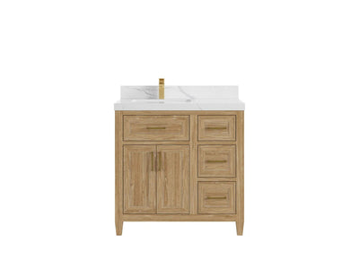 Santa Monica Teak Wood 36 in. W x 22 in. D Left Offset Sink Bathroom Vanity