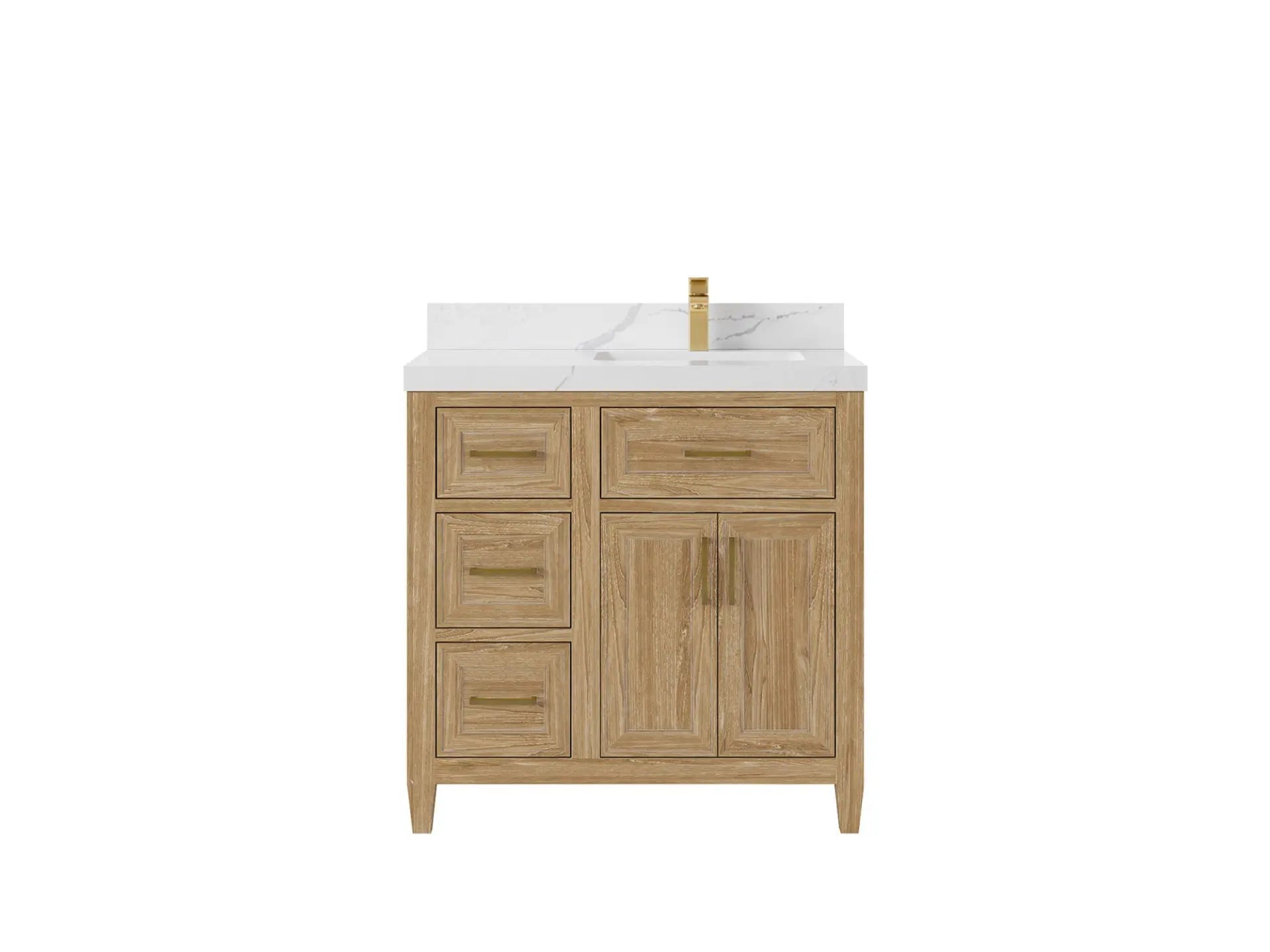 Santa Monica Teak Wood 36 in. W x 22 in. D Right Offset Sink Bathroom Vanity