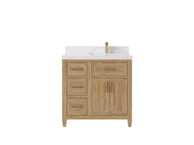 Santa Monica Teak Wood 36 in. W x 22 in. D Right Offset Sink Bathroom Vanity