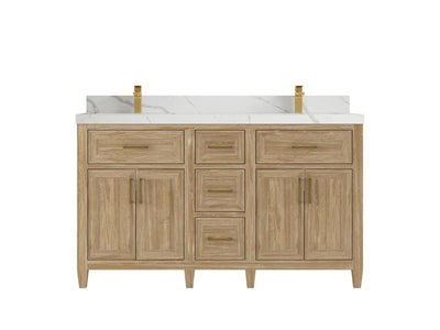 Santa Monica Teak Wood 60 in. W x 22 in. D Double Sink Bathroom Vanity