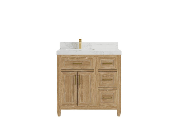 Santa Monica Teak Wood 36 in. W x 22 in. D Left Offset Sink Bathroom Vanity - photo 13