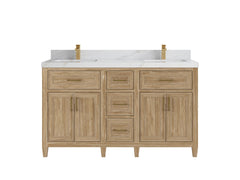 Santa Monica Teak Wood 60 in. W x 22 in. D Double Sink Bathroom Vanity - photo 7