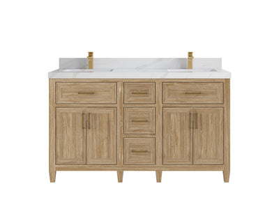 Santa Monica Teak Wood 60 in. W x 22 in. D Double Sink Bathroom Vanity