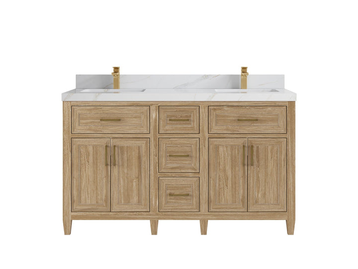Santa Monica Teak Wood 60 in. W x 22 in. D Double Sink Bathroom Vanity - photo 7