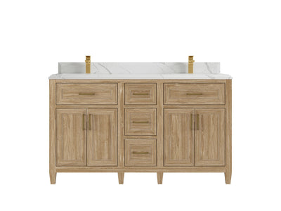Santa Monica Teak Wood 60 in. W x 22 in. D Double Sink Bathroom Vanity