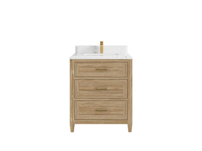 Santa Monica Teak 30 in. W x 22 in. D Single Sink Bathroom Vanity in Whitewashed with 1.5 in Double Cove Edge Empira Quartz Countertop