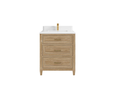 Santa Monica Teak 30 in. W x 22 in. D Single Sink Bathroom Vanity in Whitewashed with 1.5 in Double Cove Edge White Quartz Countertop