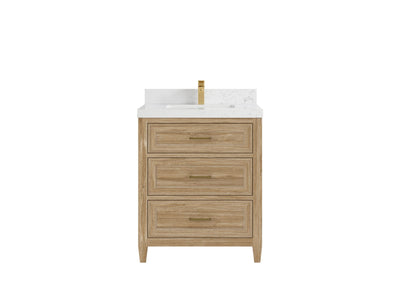 Santa Monica Teak 30 in. W x 22 in. D Single Sink Bathroom Vanity in Whitewashed with 2 in Empira Quartz Countertop