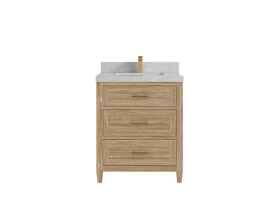 Santa Monica Teak 30 in. W x 22 in. D Single Sink Bathroom Vanity in Whitewashed with 2 in Pearl Light Gray Quartz Countertop