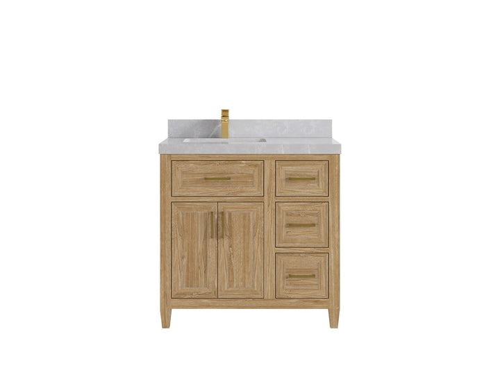 Santa Monica Teak Wood 36 in. W x 22 in. D Left Offset Sink Bathroom Vanity - photo 22