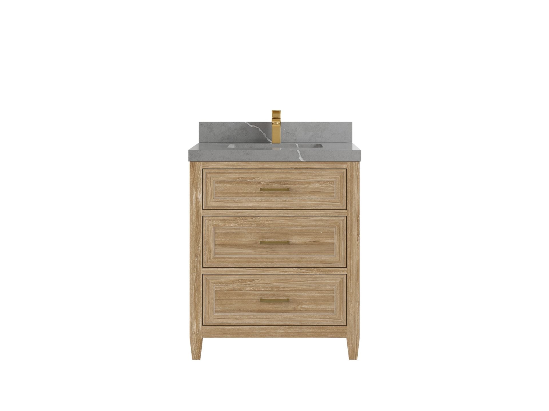 Santa Monica Teak 30 in. W x 22 in. D Single Sink Bathroom Vanity in Whitewashed with 2 in Piatra Gray Countertop