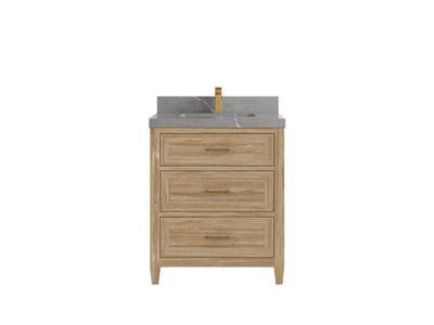 Santa Monica Teak 30 in. W x 22 in. D Single Sink Bathroom Vanity in Whitewashed with 2 in Piatra Gray Countertop