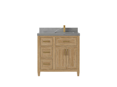 Santa Monica Teak Wood 36 in. W x 22 in. D Right Offset Sink Bathroom Vanity