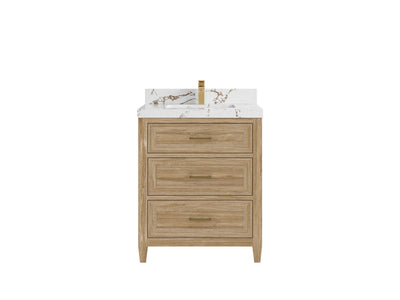 Santa Monica Teak 30 in. W x 22 in. D Single Sink Bathroom Vanity in Whitewashed with 2 in Viola Brown Quartz Countertop