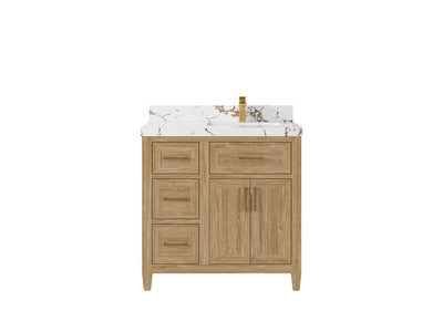 Santa Monica Teak Wood 36 in. W x 22 in. D Right Offset Sink Bathroom Vanity