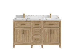 Santa Monica Teak Wood 60 in. W x 22 in. D Double Sink Bathroom Vanity - photo 8
