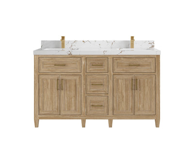 Santa Monica Teak Wood 60 in. W x 22 in. D Double Sink Bathroom Vanity