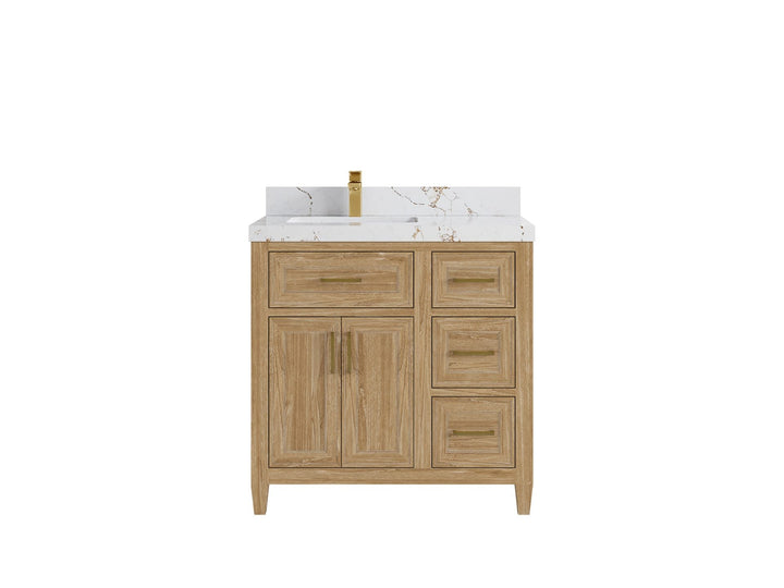 Santa Monica Teak Wood 36 in. W x 22 in. D Left Offset Sink Bathroom Vanity - photo 9
