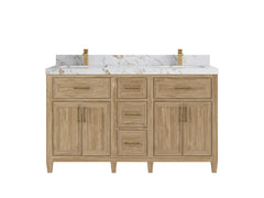 Santa Monica Teak Wood 60 in. W x 22 in. D Double Sink Bathroom Vanity - photo 9
