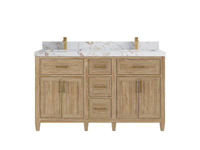 Santa Monica Teak Wood 60 in. W x 22 in. D Double Sink Bathroom Vanity