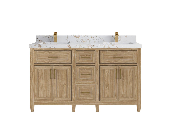 Santa Monica Teak Wood 60 in. W x 22 in. D Double Sink Bathroom Vanity - photo 9
