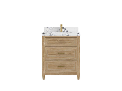 Santa Monica Teak 30 in. W x 22 in. D Single Sink Bathroom Vanity in Whitewashed with 2 in Viola Night Quartz Countertop
