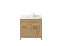 Santa Monica Teak Wood 36 in. W x 22 in. D Right Offset Sink Bathroom Vanity - photo 10