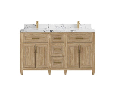 Santa Monica Teak Wood 60 in. W x 22 in. D Double Sink Bathroom Vanity