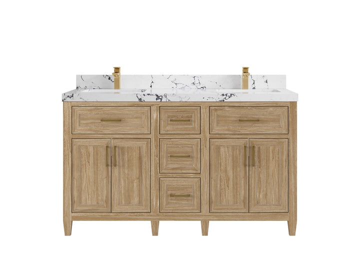 Santa Monica Teak Wood 60 in. W x 22 in. D Double Sink Bathroom Vanity - photo 10