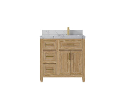 Santa Monica Teak Wood 36 in. W x 22 in. D Right Offset Sink Bathroom Vanity
