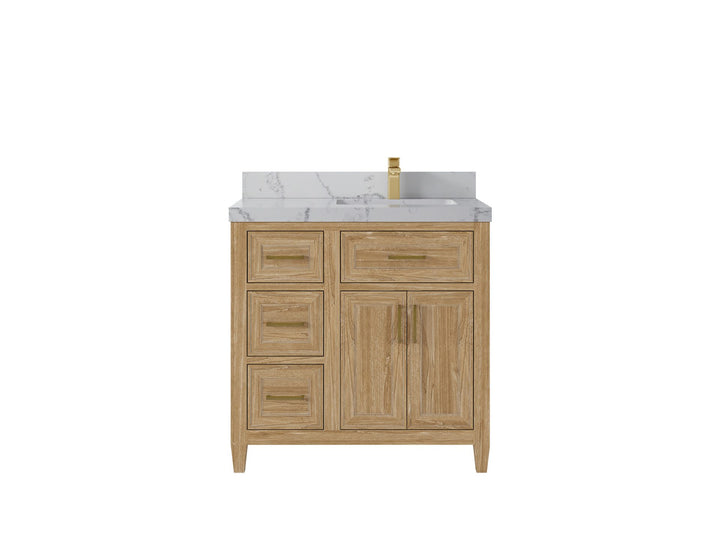 Santa Monica Teak Wood 36 in. W x 22 in. D Right Offset Sink Bathroom Vanity - photo 16