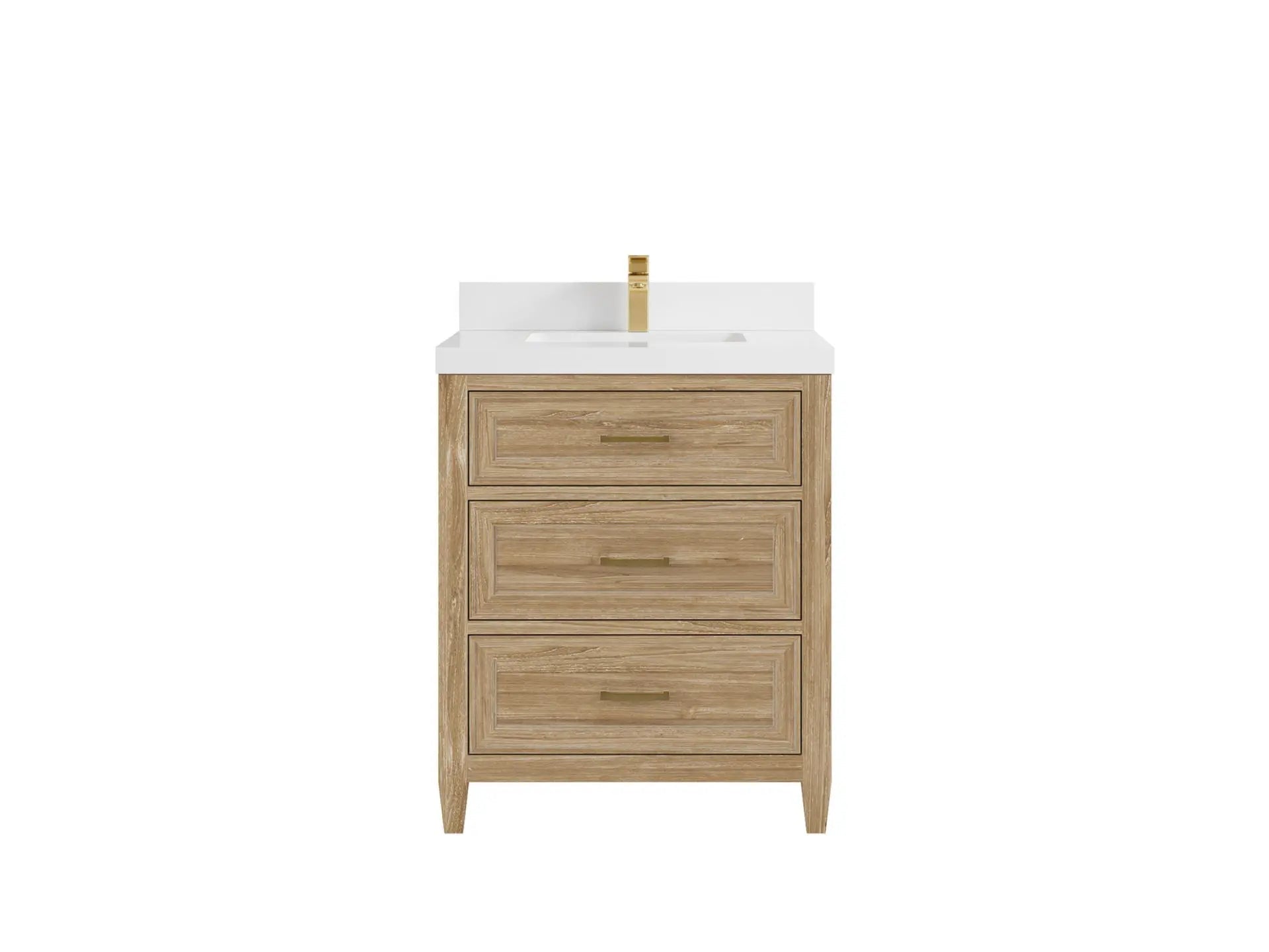 Santa Monica Teak 30 in. W x 22 in. D Single Sink Bathroom Vanity in Whitewashed with 2 in White Quartz Countertop