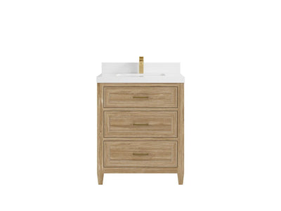Santa Monica Teak 30 in. W x 22 in. D Single Sink Bathroom Vanity in Whitewashed with 2 in White Quartz Countertop