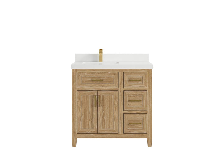 Santa Monica Teak Wood 36 in. W x 22 in. D Left Offset Sink Bathroom Vanity - photo 24