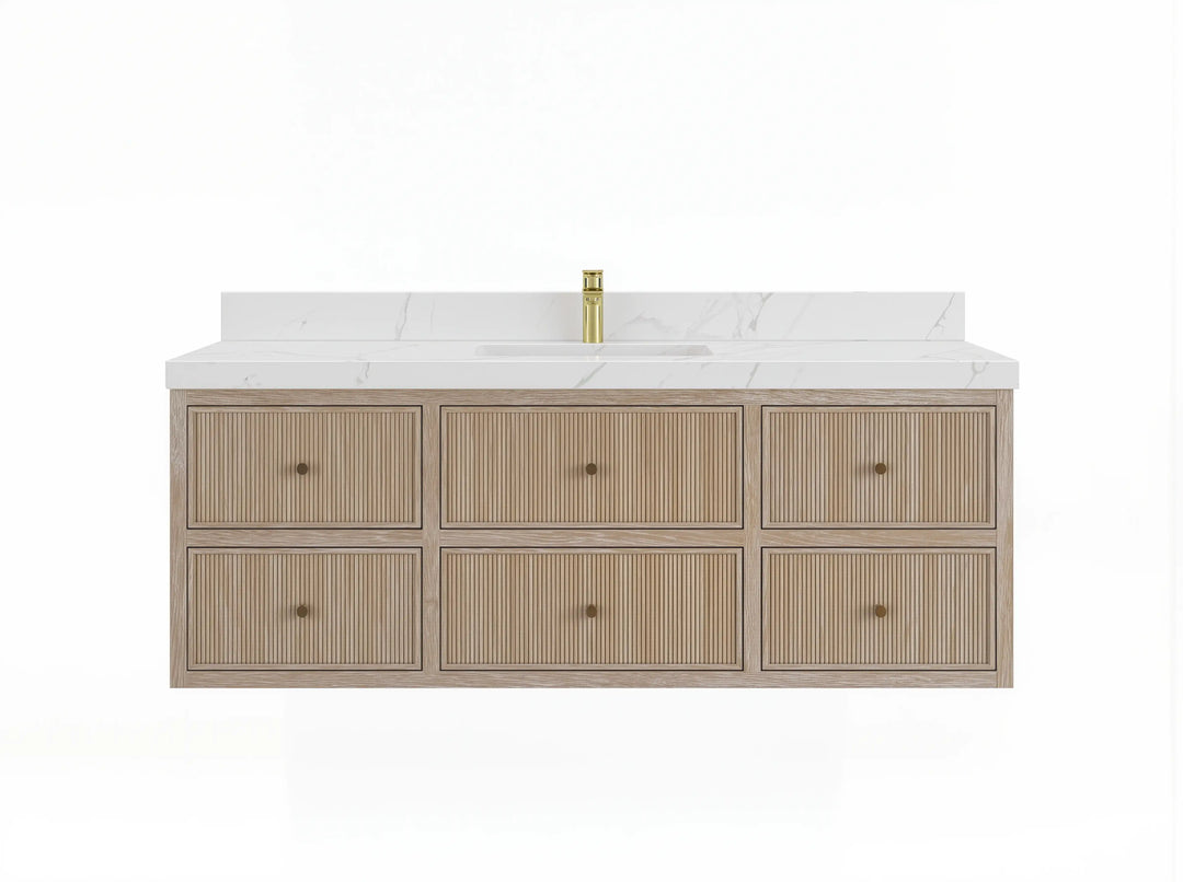 Sonoma Reeded Floating Teak 60 in. W x 22 in. D Single Sink Bathroom Vanity | 
              
                Light Gray Washed
                
                  
             - SON_TK_FLT_LGW_BRS_60S - photo №1