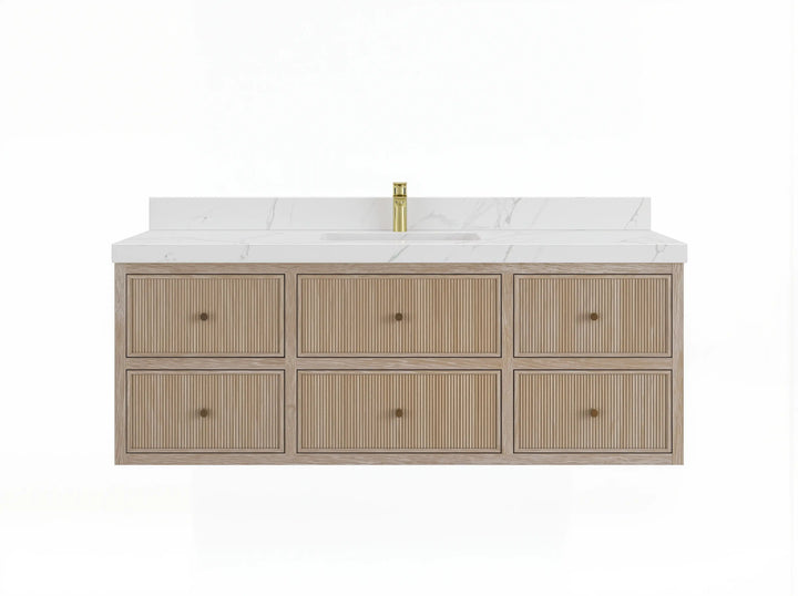 Sonoma Reeded Floating Teak 60 in. W x 22 in. D Single Sink Bathroom Vanity - photo 1