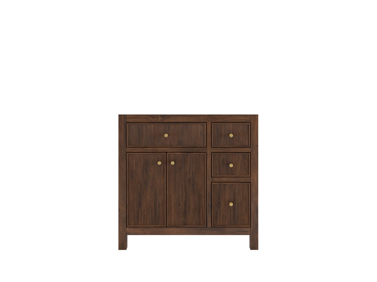 Sonoma Reeded Teak Wood 36 in. W x 22 in. D Left Offset Sink Bathroom Vanity
