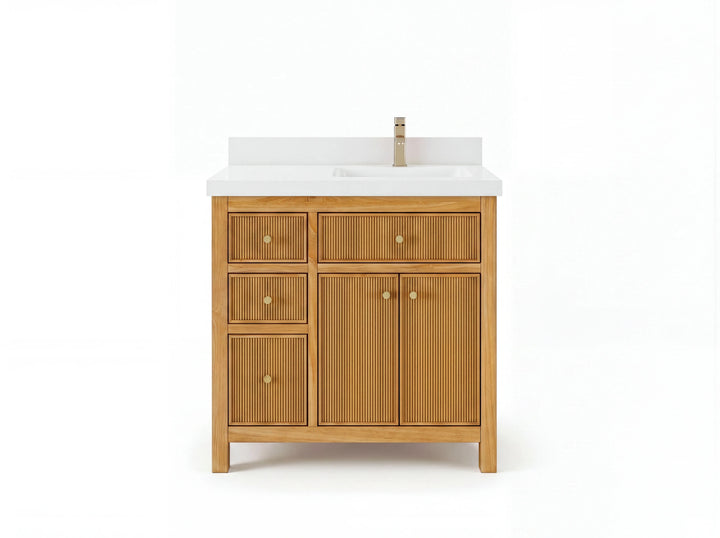 Sonoma Reeded Teak Wood 36 in. W x 22 in. D Right Offset Sink Bathroom Vanity - photo 1