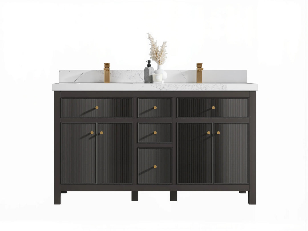 Sonoma 60 in W x 22 in D Free Standing Reeded Double Sink Bathroom Vanity | 
              
                Urbane Bronze
                
                  
             - SON_URB_WHQZ_60D - photo №1