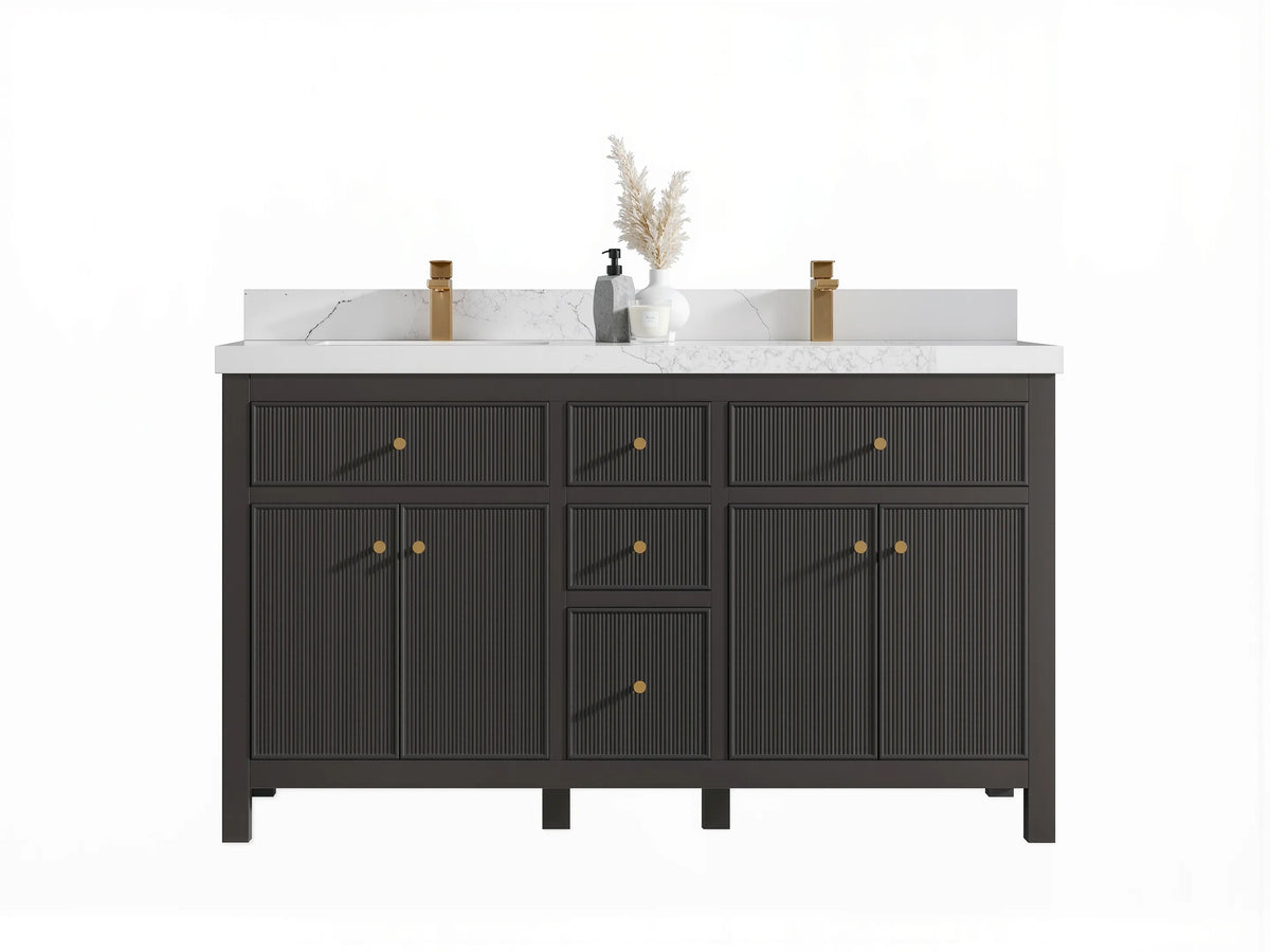 Sonoma 60 in W x 22 in D Free Standing Reeded Double Sink Bathroom Vanity