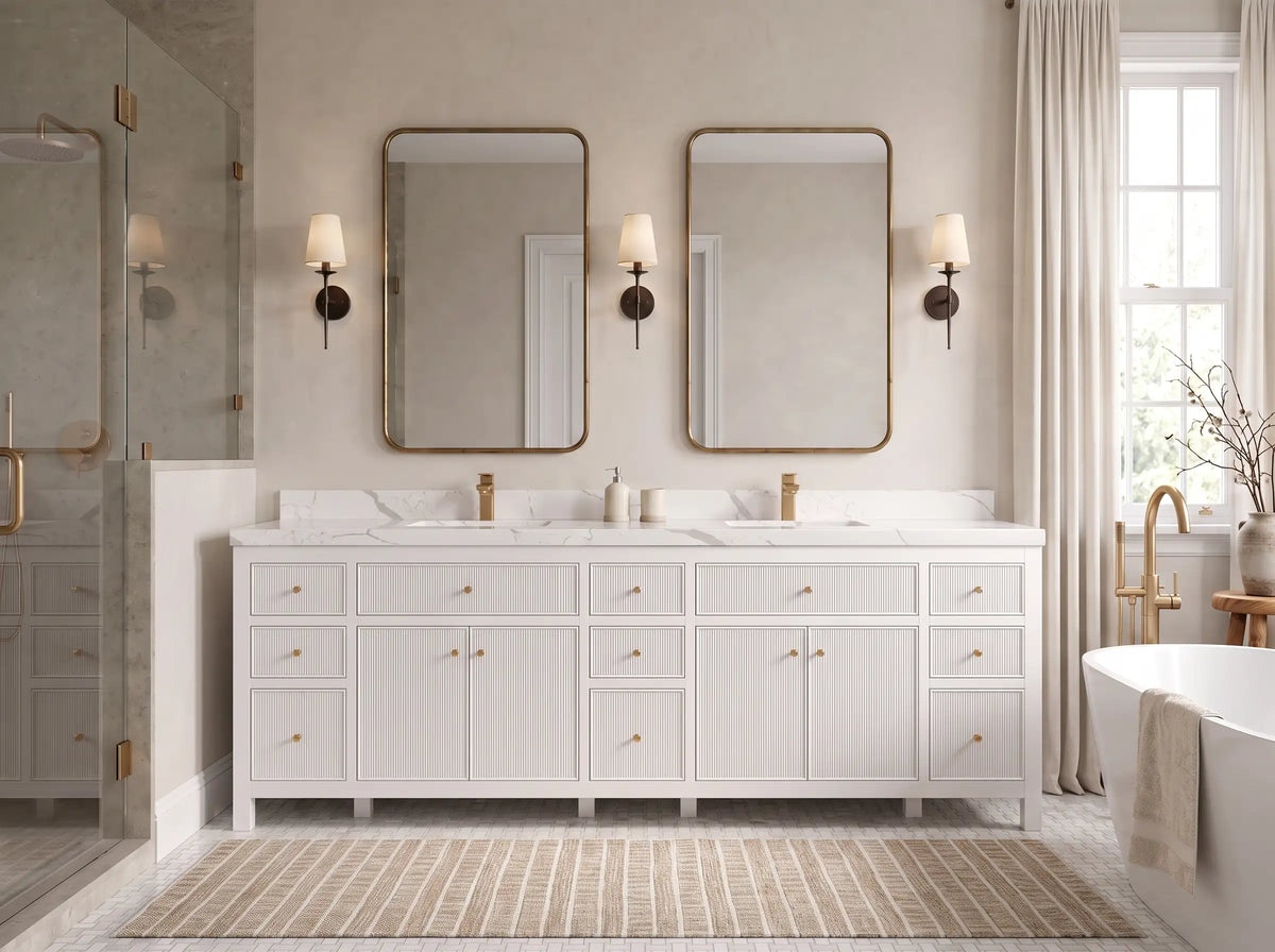 Sonoma 96 in W x 22 in D Free Standing Reeded Double Sink Bathroom Vanity