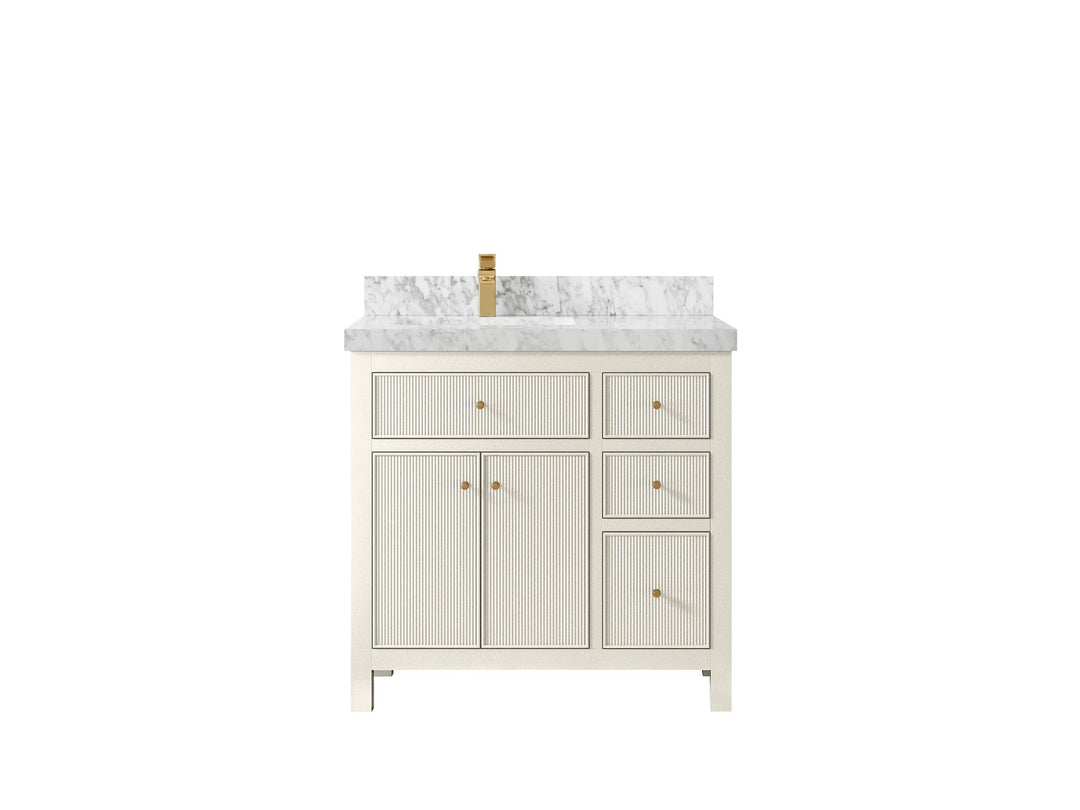 Sonoma 36 in. W x 22 in. D Left Offset Sink Bathroom Vanity in Alabaster with 2 in. Carrara Marble Countertop