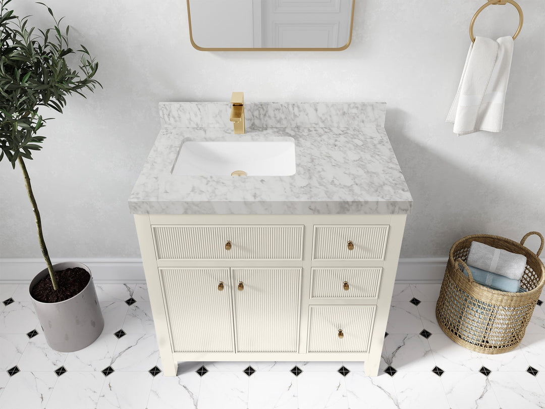 Sonoma 36 in. W x 22 in. D Left Offset Sink Bathroom Vanity in Alabaster with 2 in. Carrara Marble Countertop - Top View