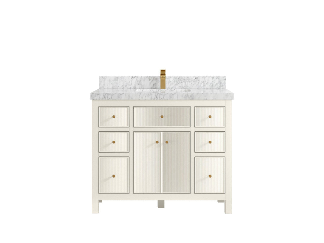 Sonoma 42 in. W x 22 in. D Single Sink Bathroom Vanity in Alabaster with 2 in. Carrara Marble Countertop