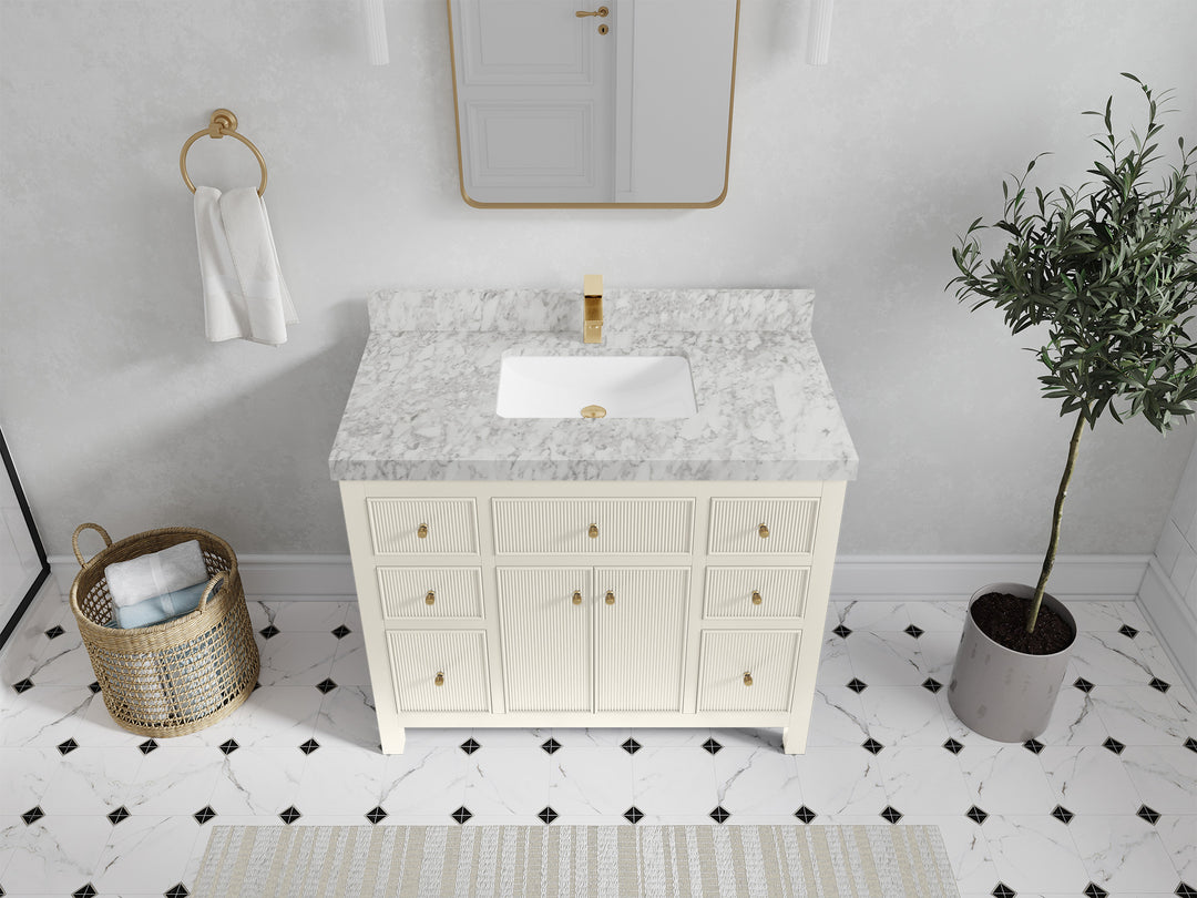 Sonoma 42 in. W x 22 in. D Single Sink Bathroom Vanity in Alabaster with 2 in. Carrara Marble Countertop - Top View 