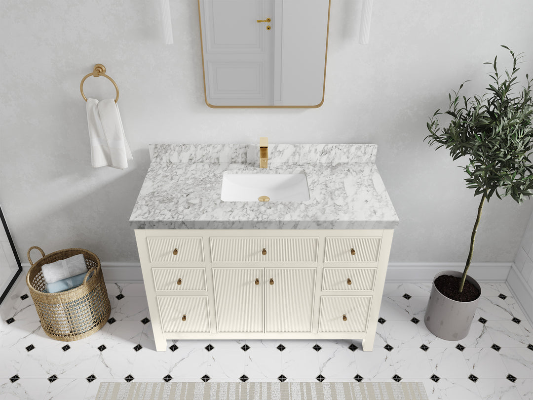 Sonoma 48 in. W x 22 in. D Single Sink Bathroom Vanity in Alabaster with 2 in. Carrara Marble Countertop - Top View 